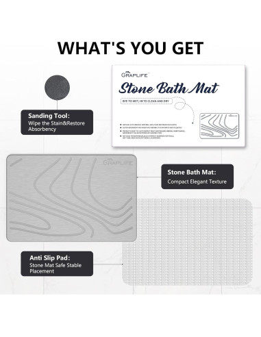 Alfombra de Baño Antideslizante Graplife 60x39 cm Diatomita Gris