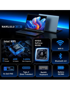 Laptop NAIKLULU 16" FHD, 16GB RAM, 1TB SSD, MX350 2