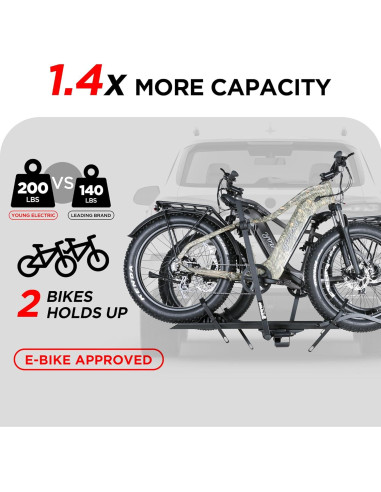 Portabicicletas de Aluminio Young Electric 200 kg 2-Ebike con Rampa