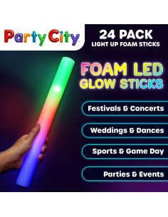Paquete de 24 Varitas de Espuma LED Brillantes Party City 36.98 cm 2