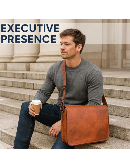 Bolsa Mensajero Cuero Grano Completo Rustic Town 39.6x27.9x10.2cm