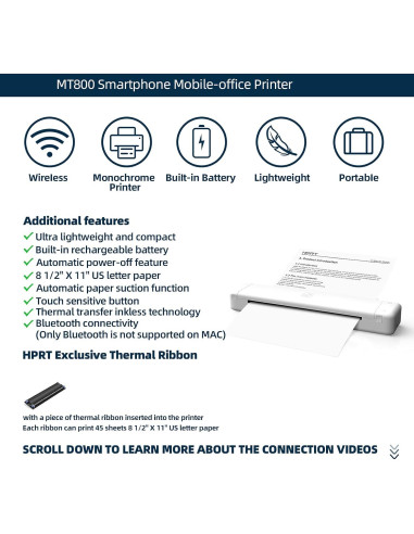 Impresora Portátil HPRT MT800 Inalámbrica Bluetooth A4