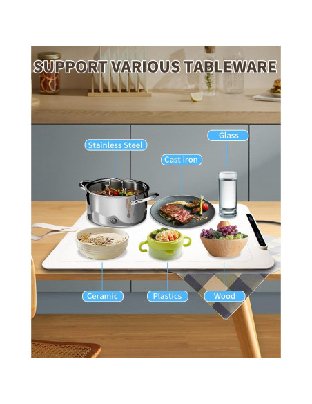 Alfombrilla Calentadora de Comida KOUCOE 60x40cm Ajustable