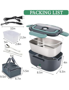 Caja de Almuerzo Eléctrica Andmenow 1.5L Verde Gris 80W 2