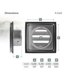 Cubierta de Ventilación de Acero Inoxidable 10 cm - Aletas Gravedad 2