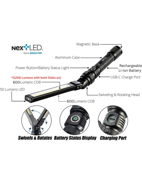 Luz de Trabajo LED NextLED NT-7544 Plegable Doble Cara 1200 Lúmenes
