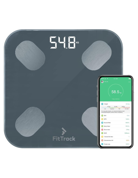 Balanza Digital Inteligente FitTrack Dara - Medición de Peso y Grasa Corporal - Bluetooth