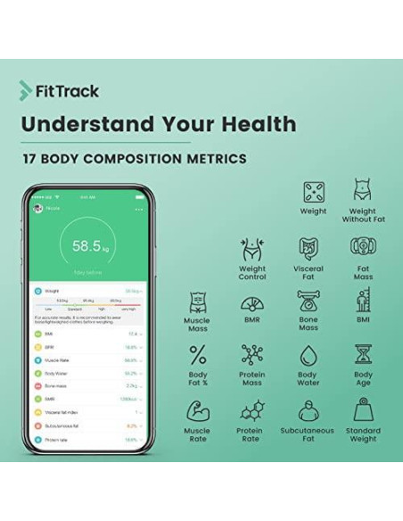 Balanza Digital Inteligente FitTrack Dara - Medición de Peso y Grasa Corporal - Bluetooth