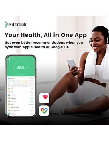 Balanza Digital Inteligente FitTrack Dara - Medición de Peso y Grasa Corporal - Bluetooth