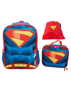 Set de Mochila Escolar Superman 2 Piezas 40.64 cm con Capa