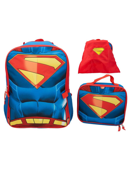 Set de Mochila Escolar Superman 2 Piezas 40.64 cm con Capa