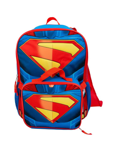 Set de Mochila Escolar Superman 2 Piezas 40.64 cm con Capa