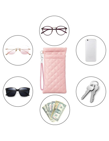 Estuche Doble para Gafas de Cuero Rosa con Cierre Seguro