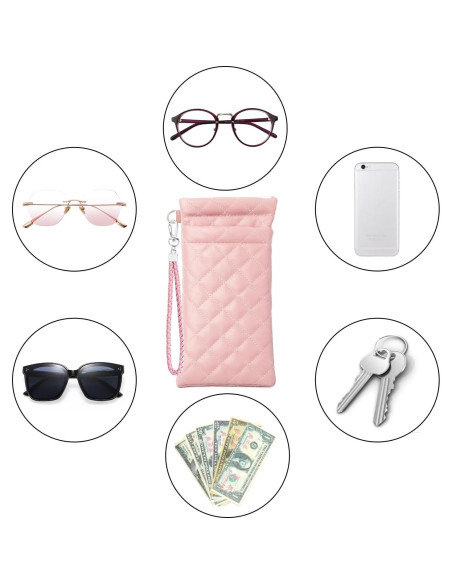 Estuche Doble para Gafas de Cuero Rosa con Cierre Seguro Estuche Doble para Gafas de Cuero Rosa con Cierre Seguro