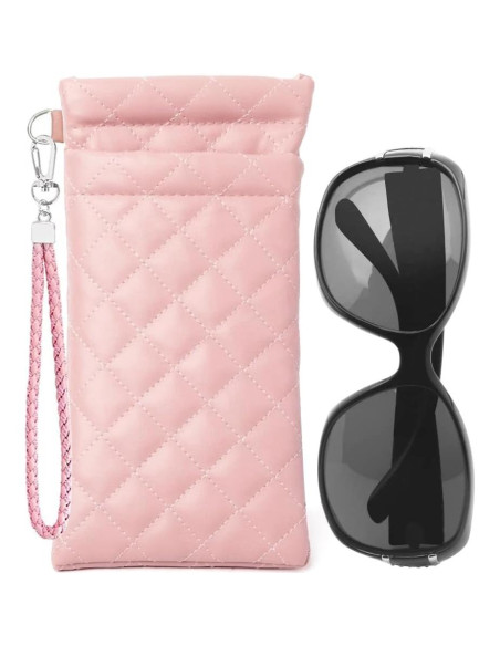 Estuche Doble para Gafas de Cuero Rosa con Cierre Seguro Estuche Doble para Gafas de Cuero Rosa con Cierre Seguro