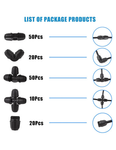 Kit de Conectores de Riego por Goteo FOGWOWO 150 Pcs 1/4"