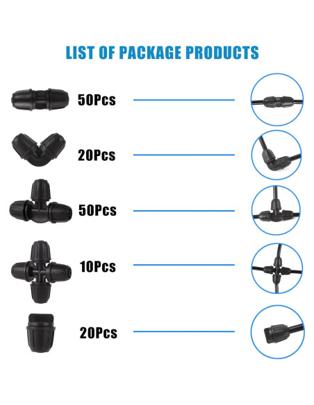 Kit de Conectores de Riego por Goteo FOGWOWO 150 Pcs 1/4"