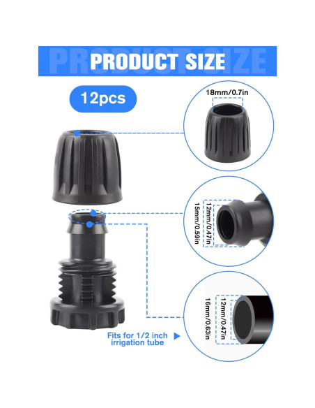 Tapones de Fin de Riego Kalolary 12PCS 1/2" para Tubo Goteo