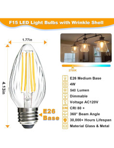 Bombillas LED BRIMAX F15 4W E26 2700K Blanco Cálido - Paquete de 4 2