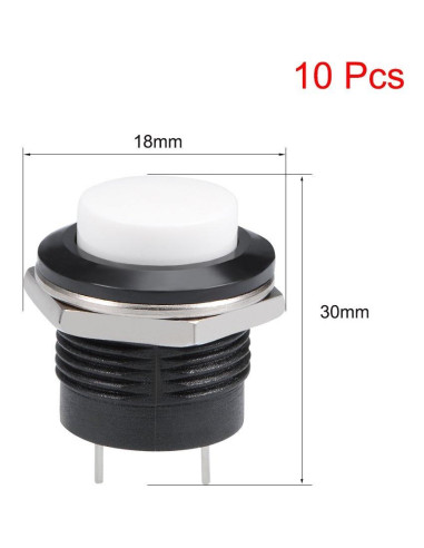 Botón Pulsador Momentáneo Blanco 16mm uxcell - 10 Piezas