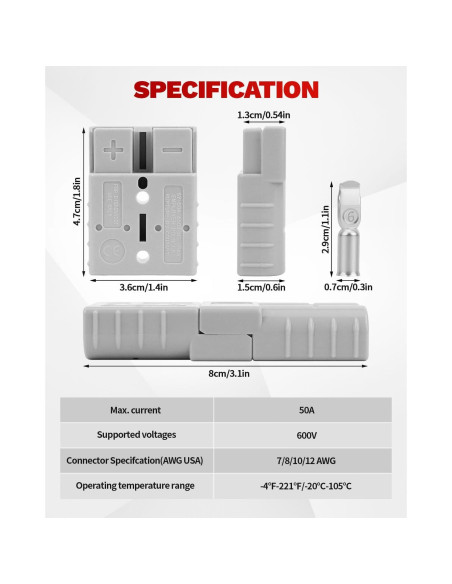 Conector Rápido de Batería OXDFK 50A-600V 6PCS Cables de Salto