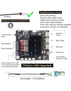 Amplificador de Potencia T100HS-W 100W+100W Bluetooth 12V-30V 2