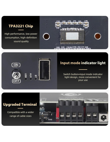 Amplificador de Potencia T100HS-W 100W+100W Bluetooth 12V-30V