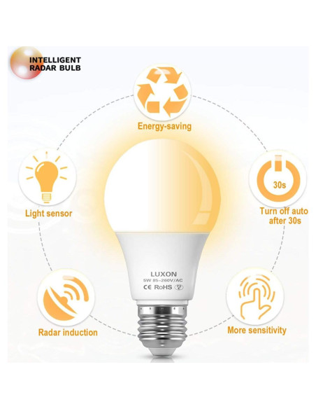 Bombilla LED LUXON 5W con Sensor de Movimiento E26 2700K