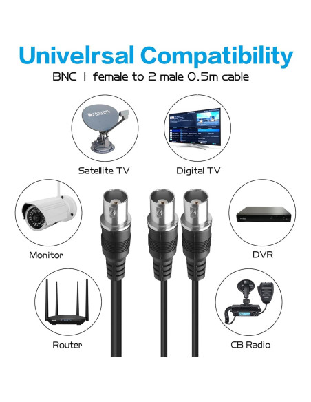 Cable Divisor BNC Macho a Doble BNC Macho YACSEJAO 40cm
