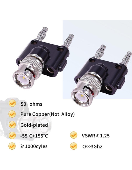 Adaptador Coaxial BNC Macho a Doble Macho Banana CNARIO 2Pcs