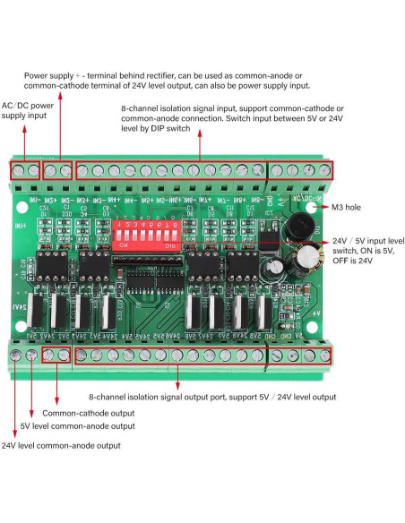 Convertidor de Nivel Lógico 8 Canales Jectse 5V-24V NPN/PNP