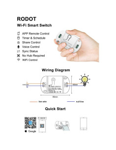 Interruptor Inteligente Inalámbrico RODOT 16A 2 Piezas Wi-Fi 2