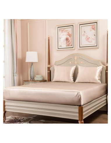 Juego de Sábanas de Seda PROMEED 100% Morera King Champán