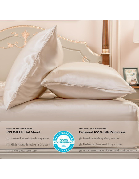 Juego de Sábanas de Seda PROMEED 100% Morera King Champán