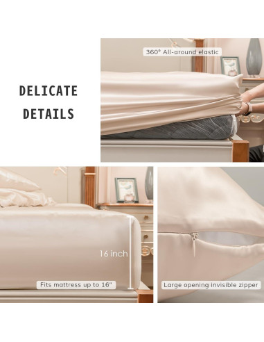 Juego de Sábanas de Seda PROMEED 100% Morera King Champán