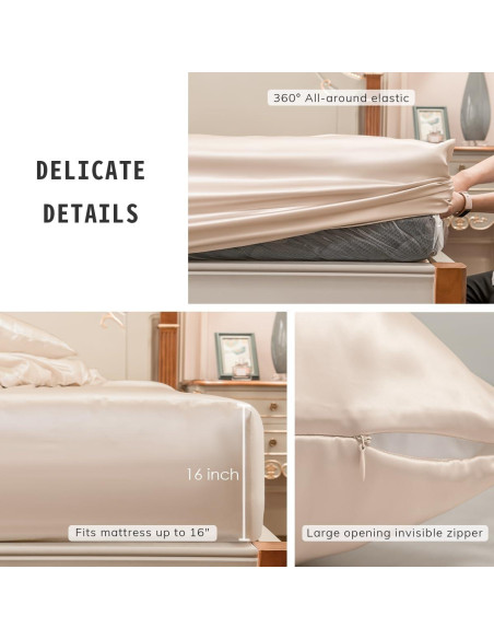 Juego de Sábanas de Seda PROMEED 100% Morera King Champán