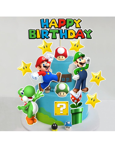 14 Adornos para Pastel Super Bros - Decoración Cumpleaños Niños