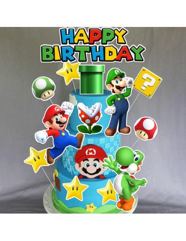 14 Adornos para Pastel Super Bros - Decoración Cumpleaños Niños