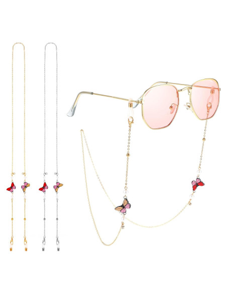 Cadena de Gafas para Mujeres 2 PCS con Perlas de Mariposa