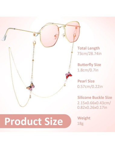 Cadena de Gafas para Mujeres 2 PCS con Perlas de Mariposa