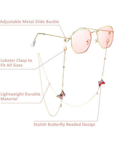 Cadena de Gafas para Mujeres 2 PCS con Perlas de Mariposa