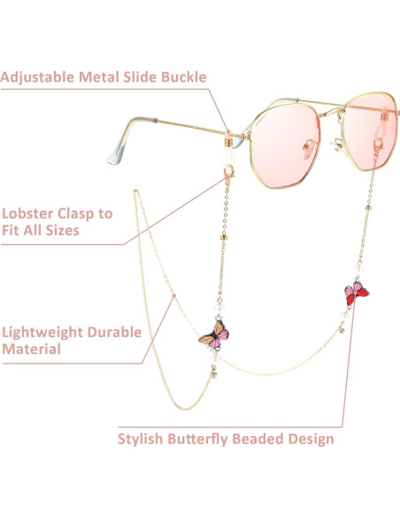 Cadena de Gafas para Mujeres 2 PCS con Perlas de Mariposa