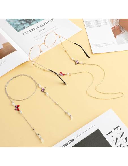 Cadena de Gafas para Mujeres 2 PCS con Perlas de Mariposa
