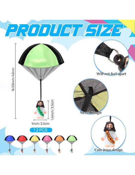 12 Juguetes Paracaídas Jesús Te Ama Multicolor 66x40 cm