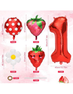 Kit de Globos de Fiesta Tinoaly 9 Piezas Fresa 1er Cumpleaños 2