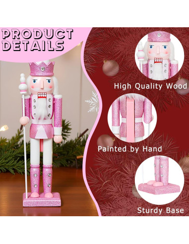 Adorno Navideño Cascanueces Rosa 30.48 cm Madera CynynYxy