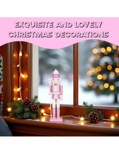 Adorno Navideño Cascanueces Rosa 30.48 cm Madera CynynYxy