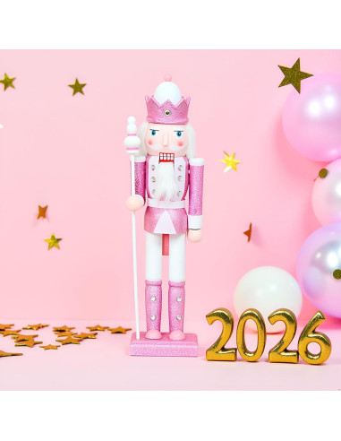 Adorno Navideño Cascanueces Rosa 30.48 cm Madera CynynYxy