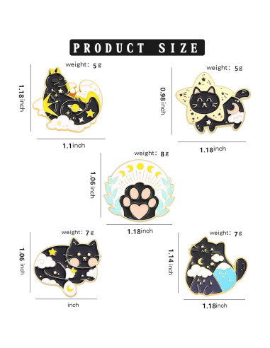 Conjunto de 5 Pines de Esmalte de Gato Negro Fsmiling
