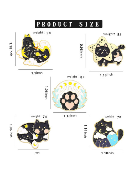 Conjunto de 5 Pines de Esmalte de Gato Negro Fsmiling